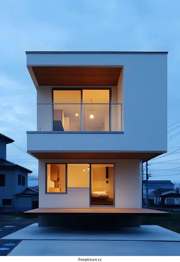 Modern Minimalist Home with Wooden Deck and Large Windows