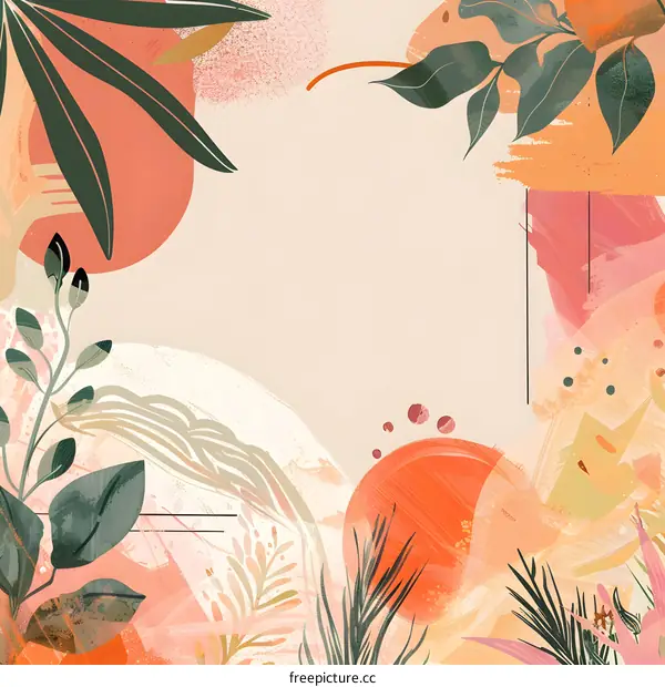 Abstract Artistic Illustration with Green and Orange Leaves