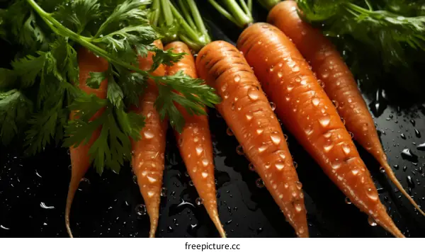 Vibrant Organic Carrots with Glistening Water Drops