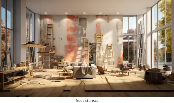 unfinished home interior renovation painting walls