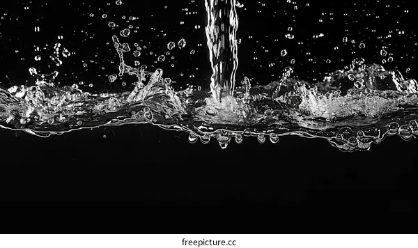 Black and White Photo of Water Surface Tension with Bubbles