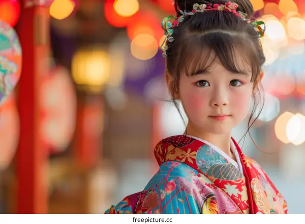 Young Girl in Traditional Japanese Kimono