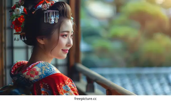 Portrait of a Japanese woman in traditional kimono