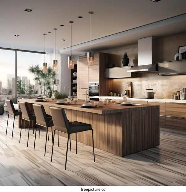 Contemporary Kitchen with Wood Table and Chairs