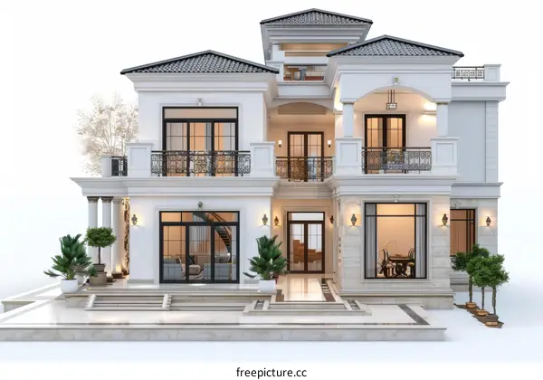 European style villa house exterior 3d rendering