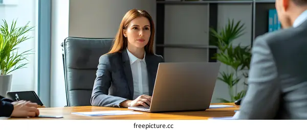 Businesswoman Working on Laptop in Office