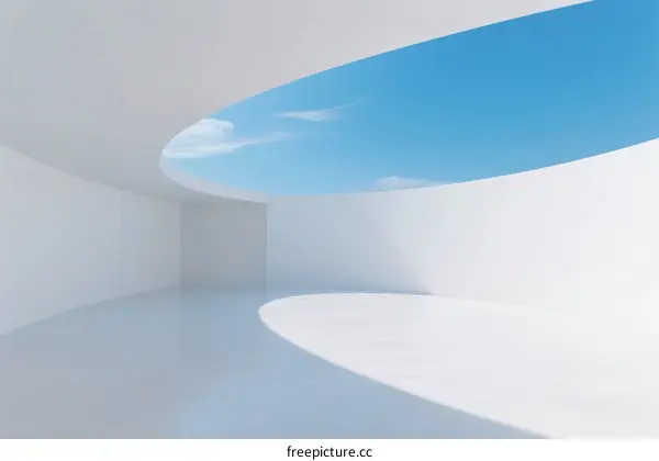 Minimalist White Architecture with Sky Opening and Geometric Shapes