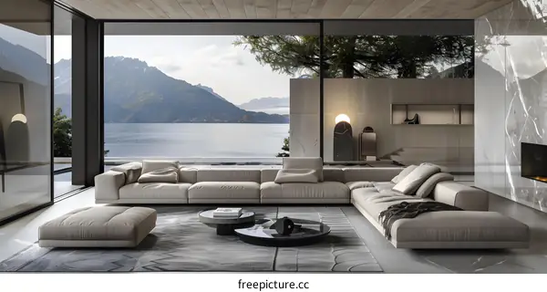 Modern Living Room Interior Design With Mountain View