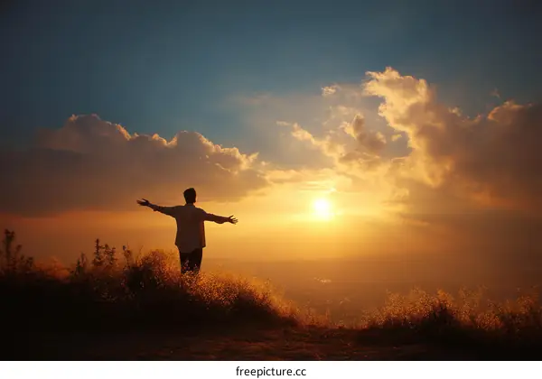 Sunset Freedom Silhouette of Man