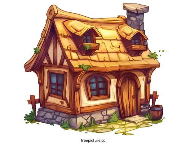 Cute Cartoon Illustration Of A Small Wooden House