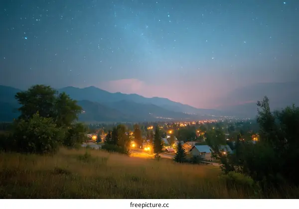 Starry Night View of a Mountain Village