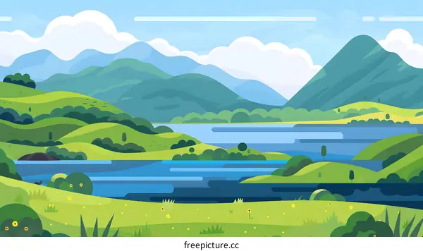 Mountain Lake Landscape Illustration