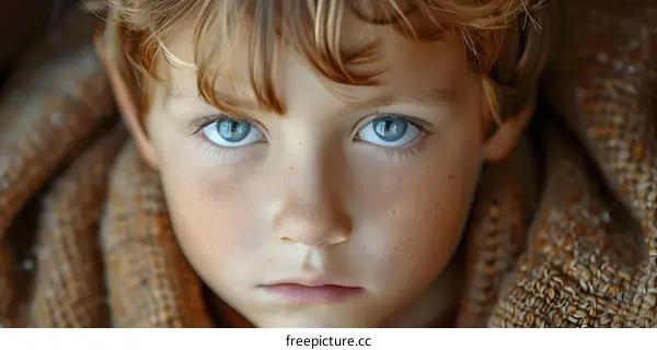 Portrait of a boy with red hair and blue eyes