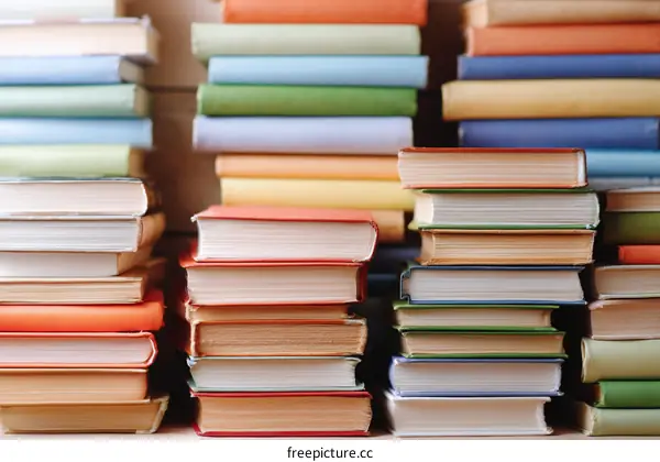 Colorful Books Stacks on Shelf