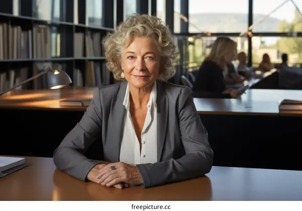 Confident businesswoman sitting at her desk in the office
