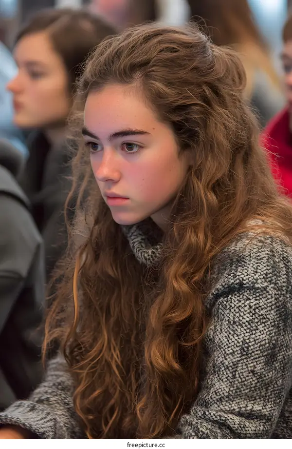 Closeup Portrait of a Young Woman with Long Curly Hair