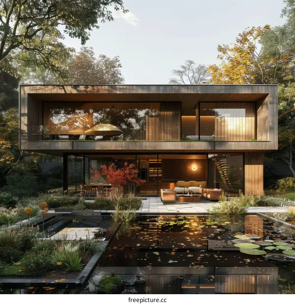 Modern Wooden House with Glass Walls and a Natural Landscape