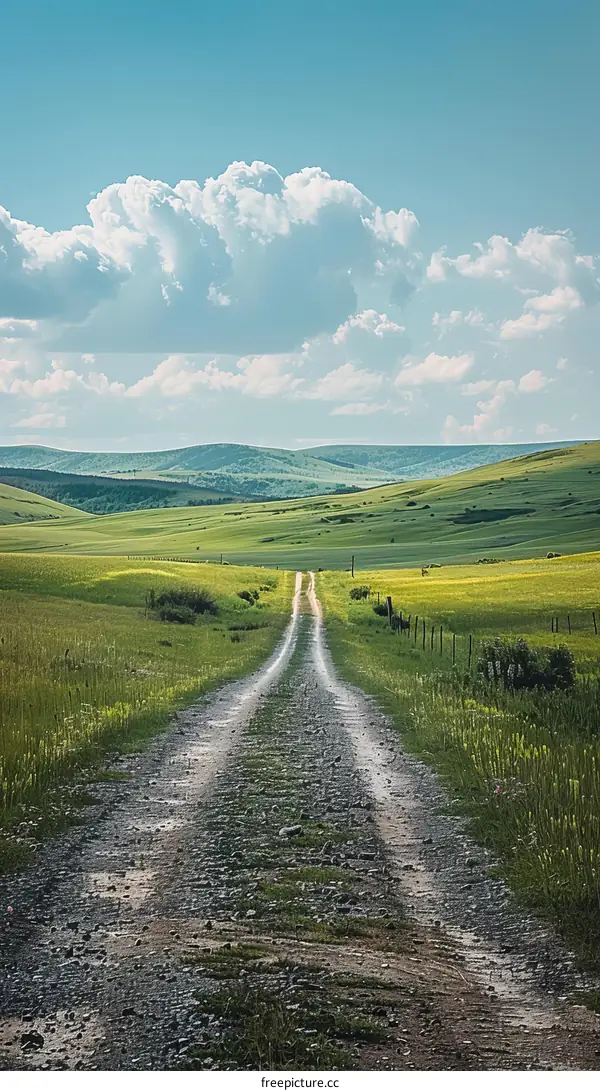 Lush Green Field with Winding Country Road