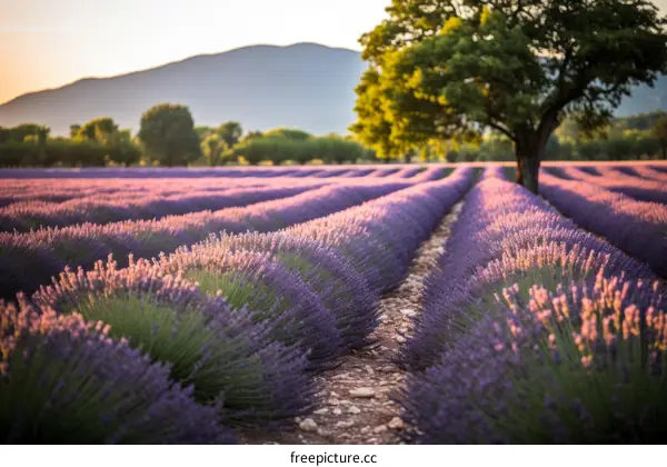 Sunset over Lavender Fields in Provence, France