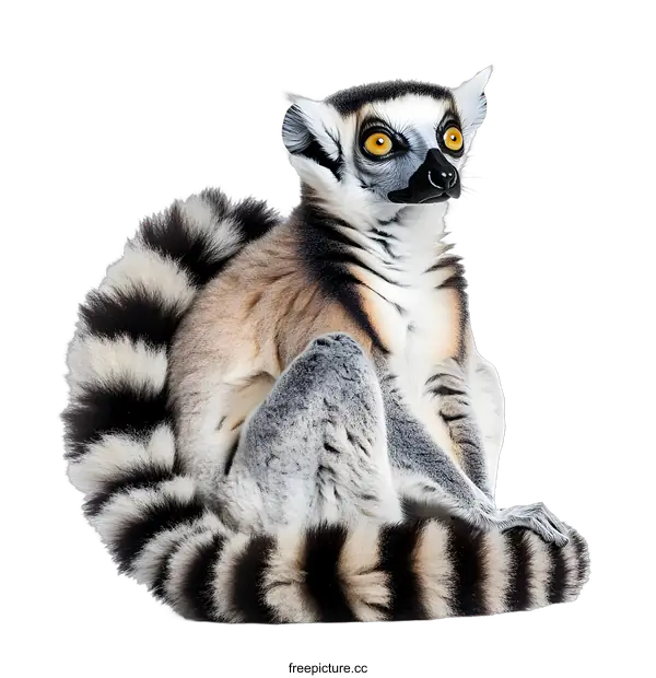[Transparent Background PNG]Ring Tailed Lemur Sitting On White Background