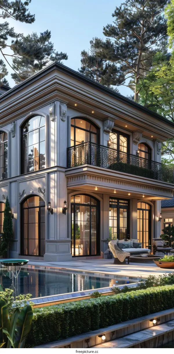 Luxury Elegant Mansion Exterior Design Illustration