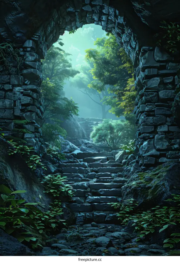 Stone archway in a forest