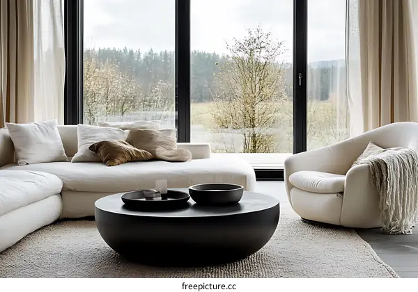 Modern Minimalist Living Room with Large Windows