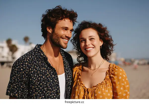 Couple Smiling on Beach Vacation