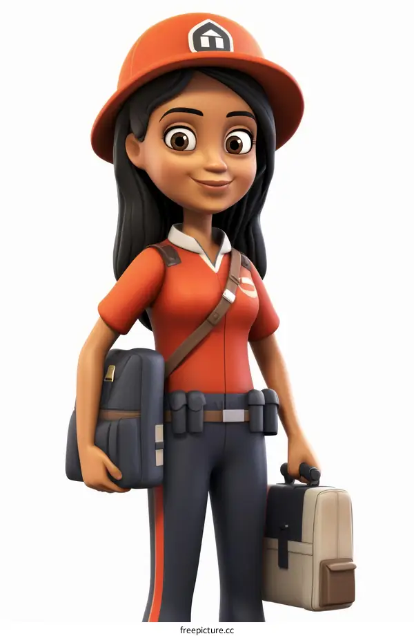 Female Firefighter with Orange Hard Hat and Vest