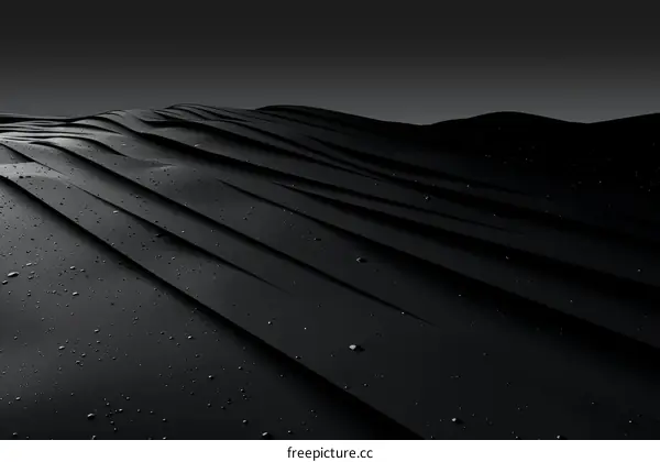 Black and white abstract 3D rendering of a wavy surface with raindrops