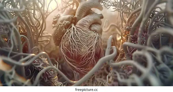 Human Heart Anatomy Illustration with Detailed Vascular System