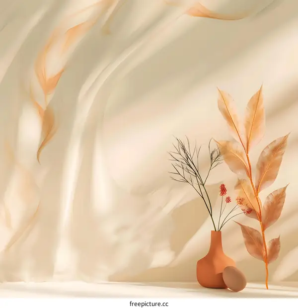 Beige Background with Dried Flowers and Vase