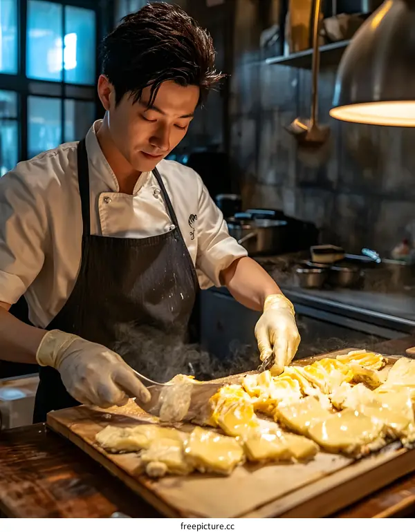 Chef Preparing Delicious Food in Kitchen