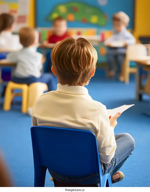 Young Boy Sitting in Classroom with Other Kids