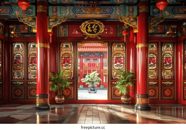 Red Chinese Architecture Interior Design