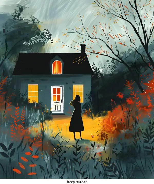 A girl standing in front of a house