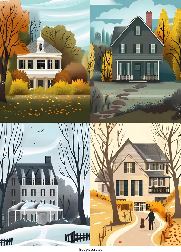 Four Seasons in A Small Town Illustration