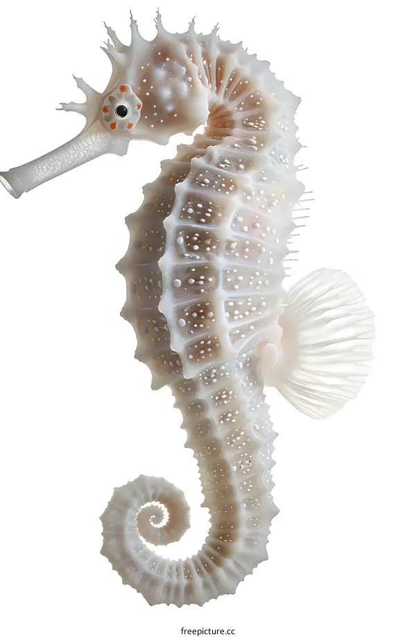A 3D rendering of a white and pink seahorse