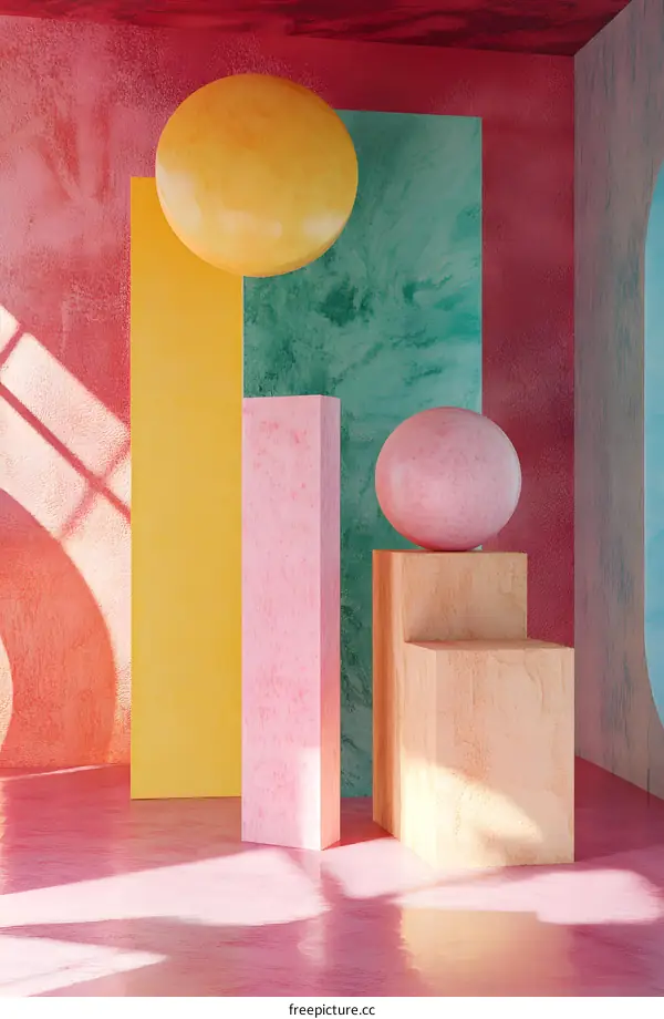 Abstract Geometric Shapes in a Room with Colorful Walls