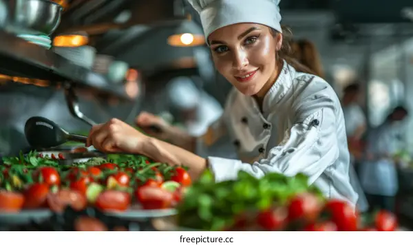 Confident Female Chef in a Commercial Kitchen