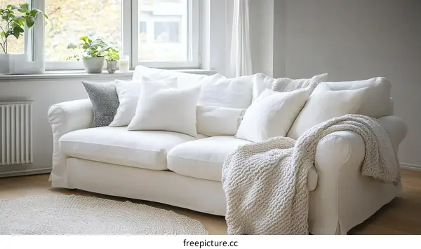White Linen Sofa in a Bright Living Room