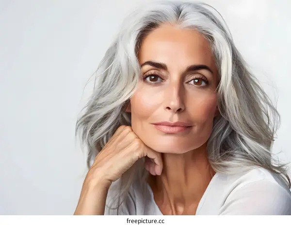 portrait of a beautiful mature woman with gray hair