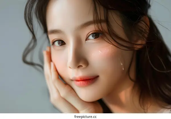 Closeup of a Beautiful Young Asian Woman with a Glowy Skin