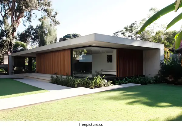 Modern House With Wooden Facade And Large Windows