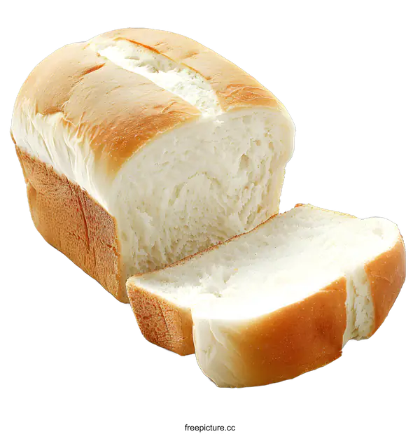 [Transparent Background PNG]Freshly Baked White Bread Loaf with One Slice Cut Out
