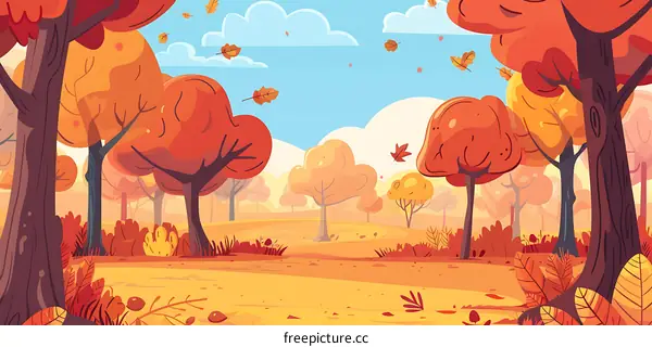 Autumn Forest Scene with Falling Leaves