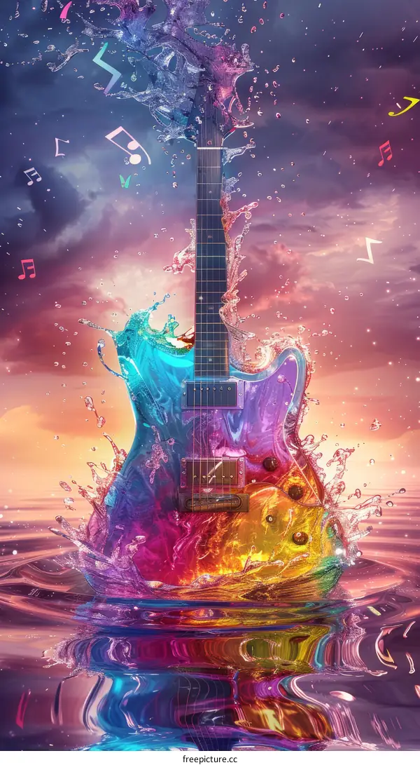 Colorful Electric Guitar with Music Notes