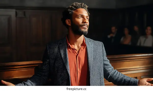 Man in a Courtroom Setting Speaking to a Jury