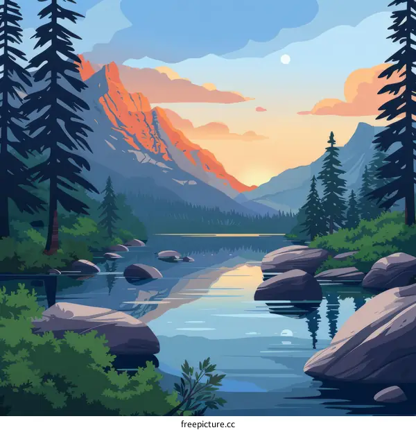 Serene Mountain Lake with Sunset Reflection