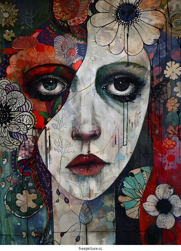 Abstract Portrait with Floral Background